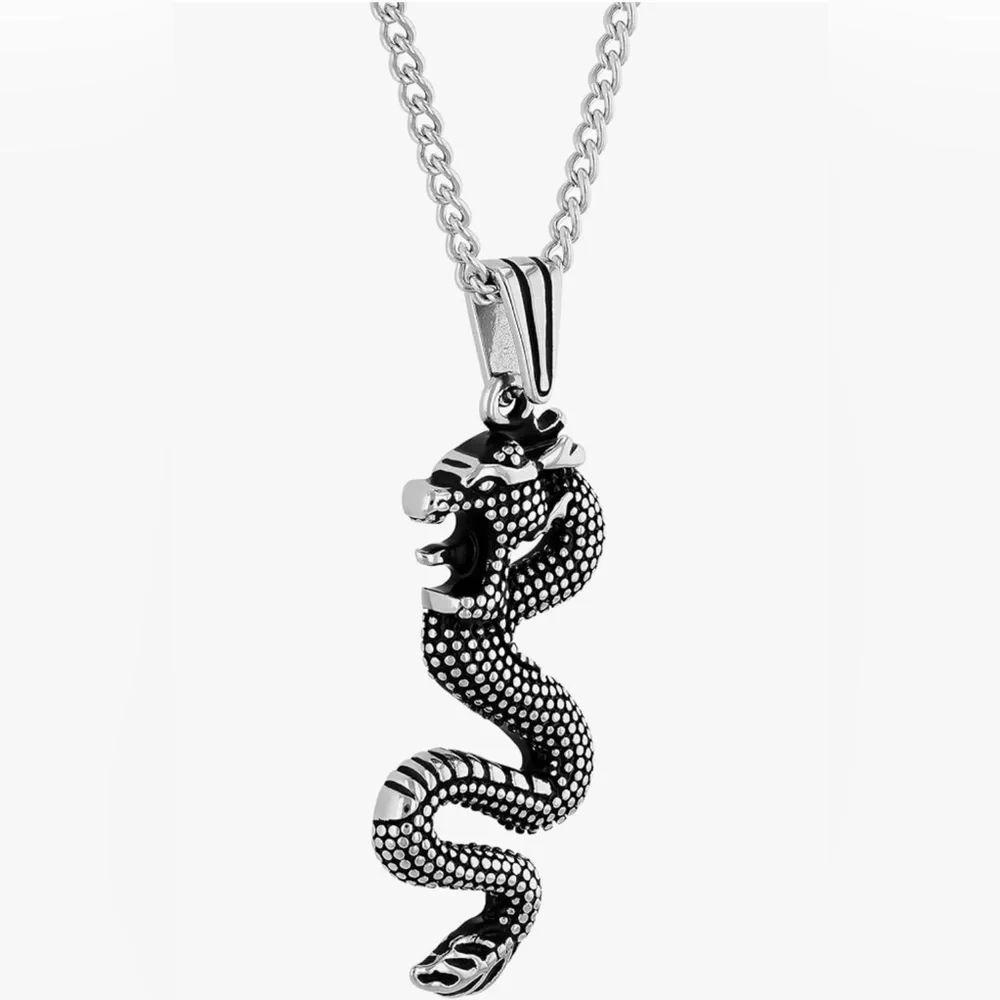 Steel Nation Men's Black lon-Plated Dragon Pendant Necklace